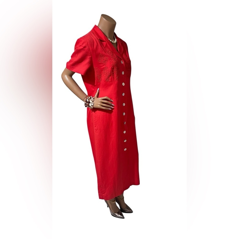 Elegant Red Button-Down Dress☑️ - Picture 7 of 13